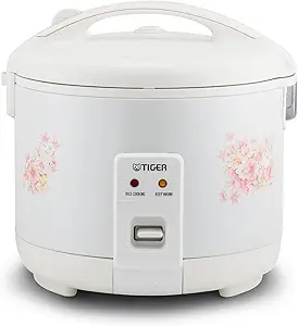 Tiger JNP-0550-LF 3 Cup Capacity White Rice Cooker with Non-Stick Inner Pot, Retractable Power Cord, and Keep Warm up to 12 hours (Flower)