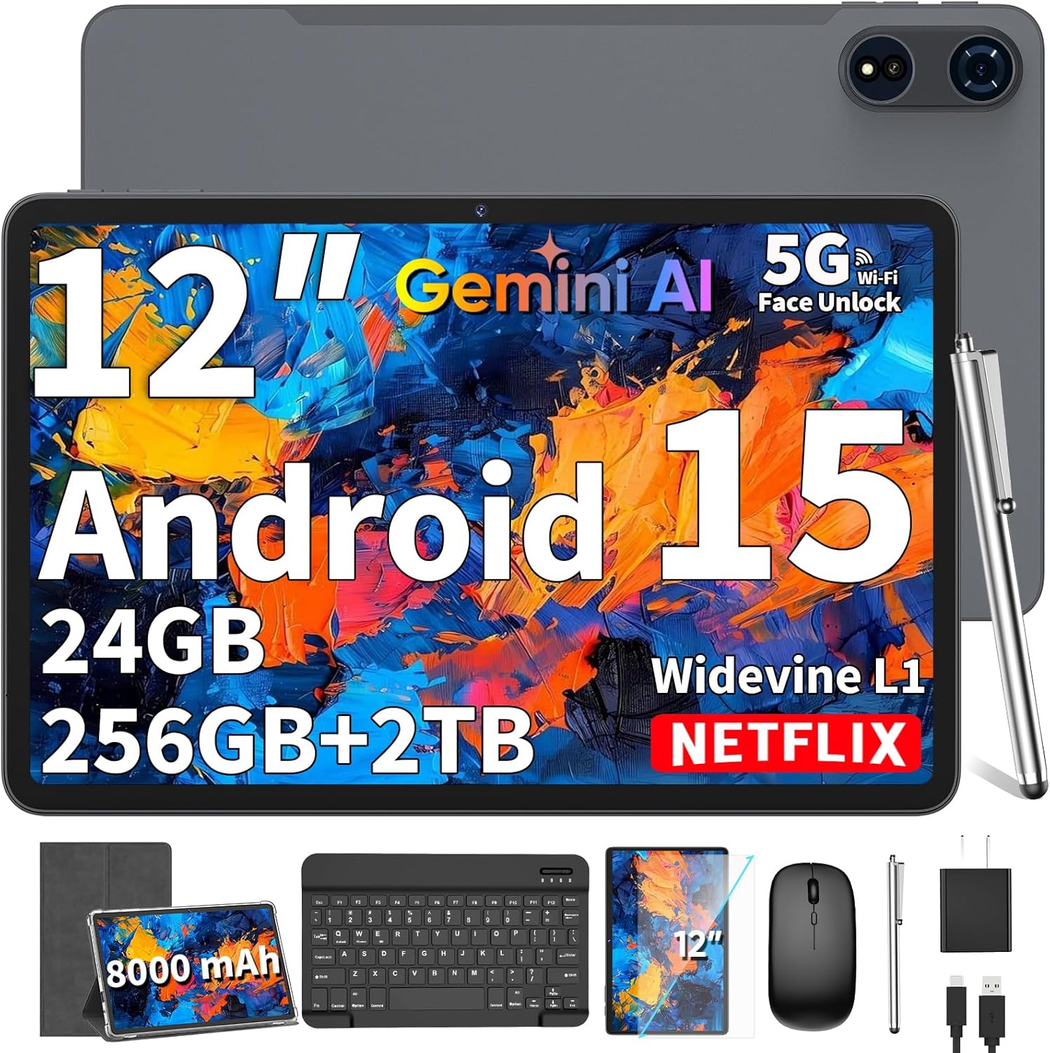 2026 12 Inch Tablet, Android 15 Tablets